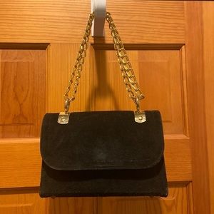 Vintage Classic Black Suede Mini Shoulder Bag with Gold Chain